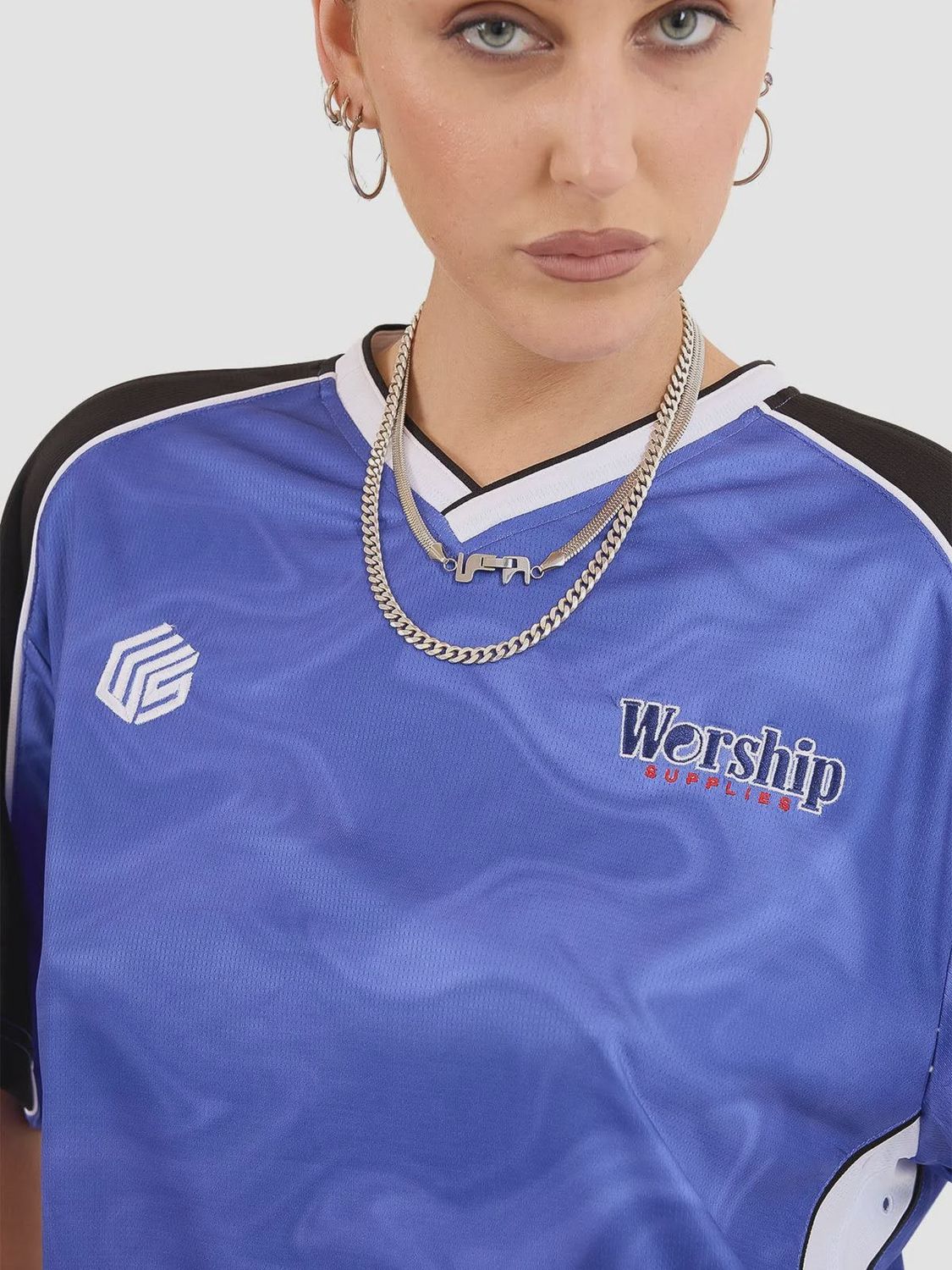 WORSHIP WOMENS SMOKO V NECK FOOTBALL JERSEY - COBALT