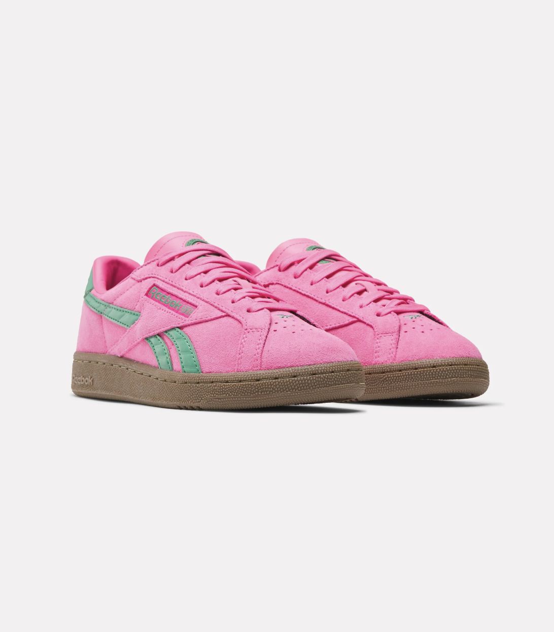 REEBOK WOMENS CLUB C GROUNDS UK SHOE - ATOMIC PINK / UPGRADE GREEN / GUM