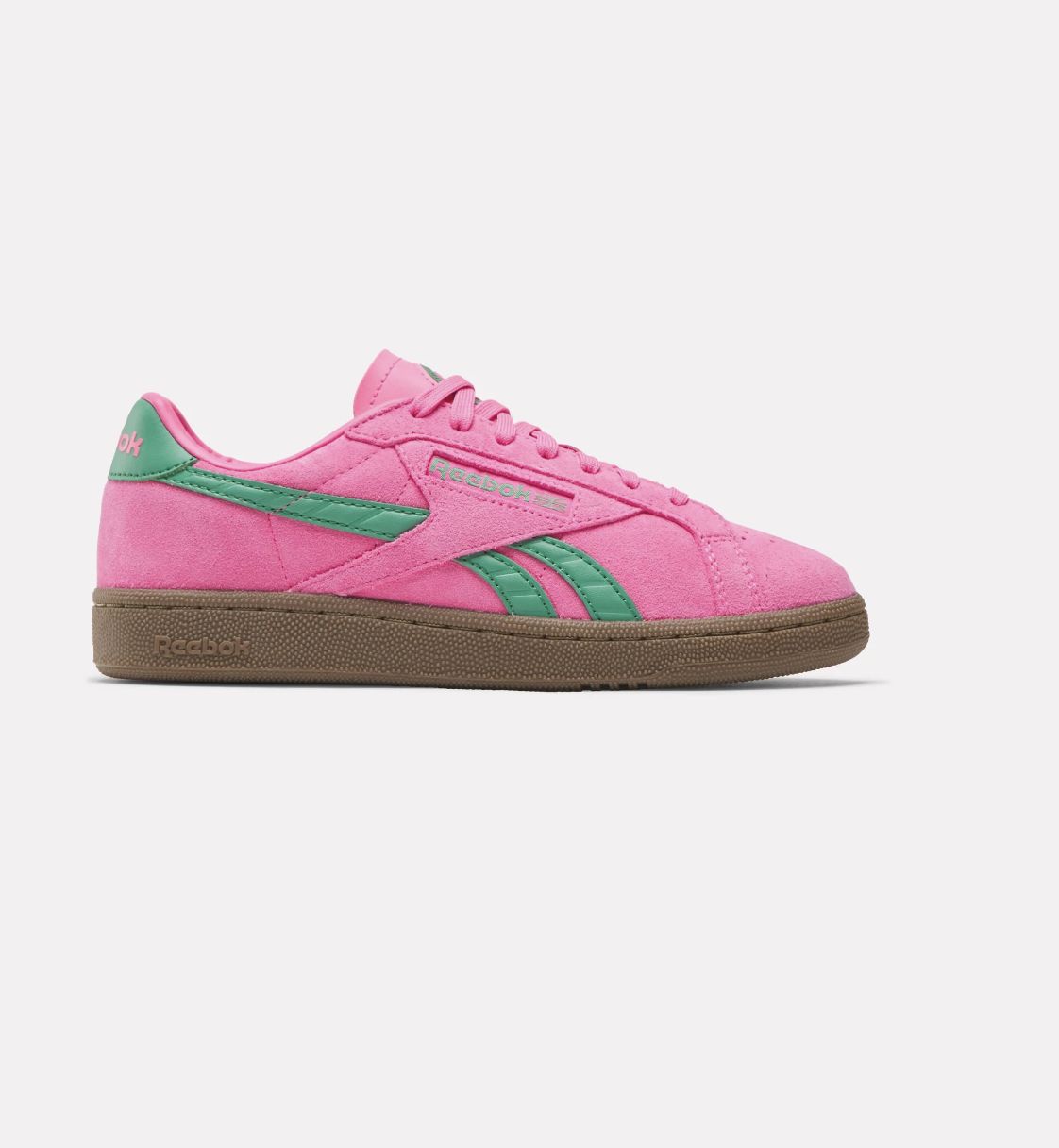REEBOK WOMENS CLUB C GROUNDS UK SHOE - ATOMIC PINK / UPGRADE GREEN / GUM
