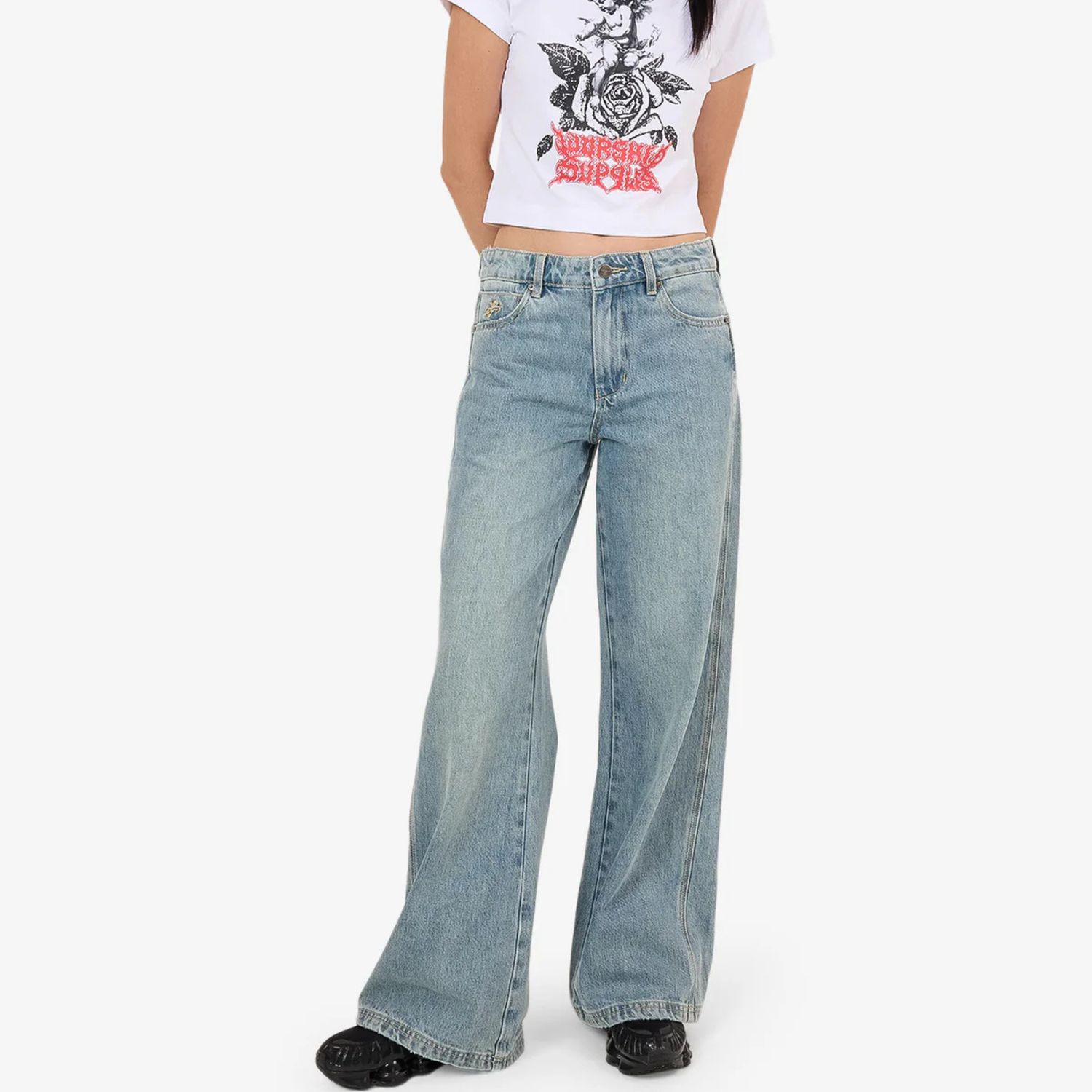 WORSHIP WOMENS SWEEPER JEAN - LIGHT N DIRTY