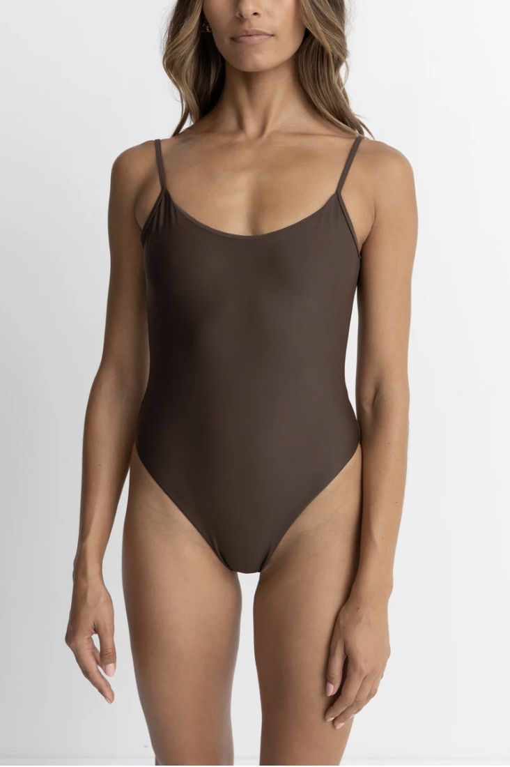 RHYTHM WOMENS CLASSIC MINIMAL ONE PIECE SWIMSUIT - CHOCOLATE