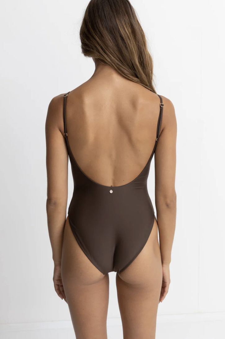 RHYTHM WOMENS CLASSIC MINIMAL ONE PIECE SWIMSUIT - CHOCOLATE