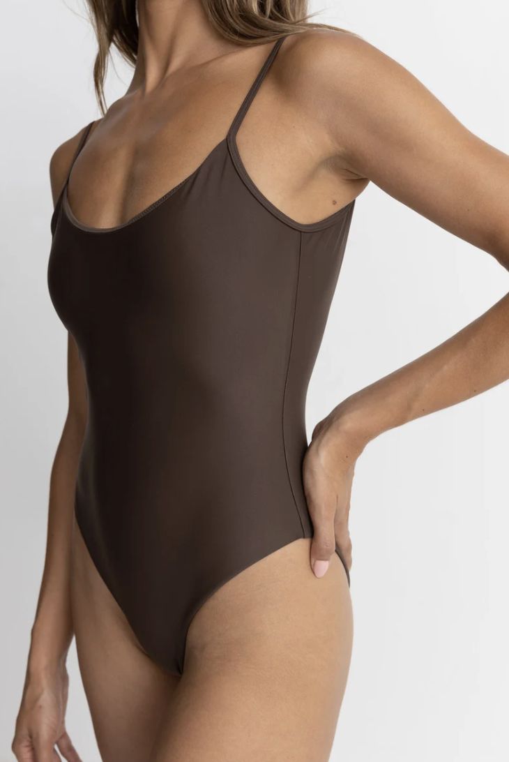 RHYTHM WOMENS CLASSIC MINIMAL ONE PIECE SWIMSUIT - CHOCOLATE