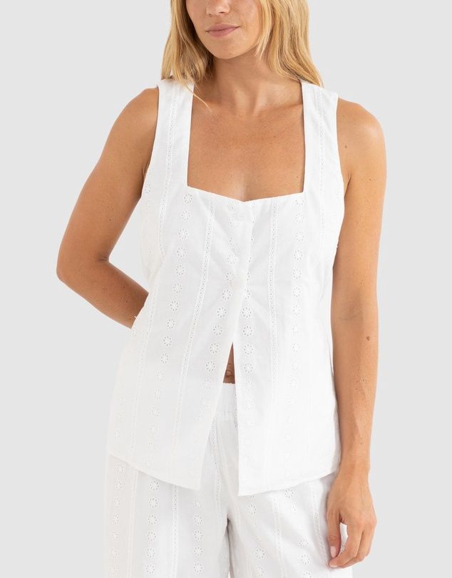 RHYTHM WOMENS NIKO LONG VEST - WHITE