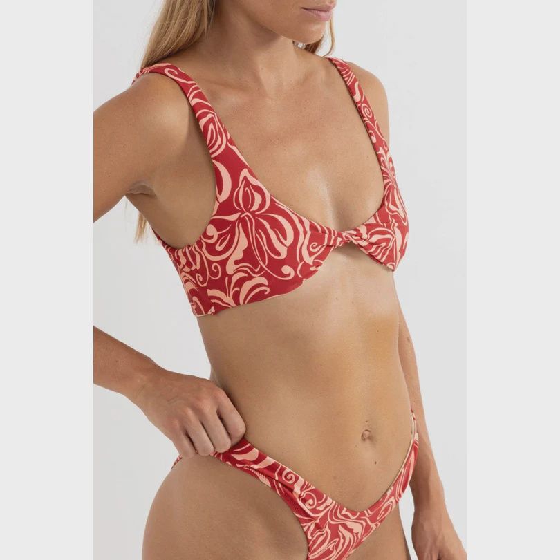 RHYTHM WOMENS KAI FLORAL TWIST FRONT BIKINI TOP - PINK