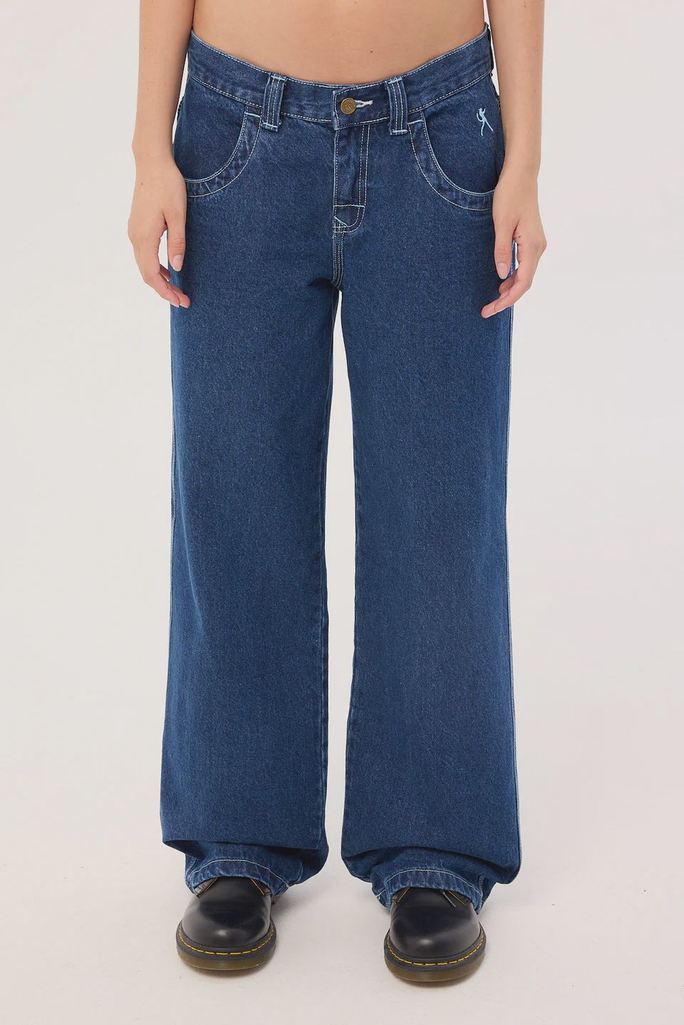 RUSTY WOMENS FLIP MOMMY LOW RISE TAPELESS DENIM JEAN - DEEP SEA BLUE