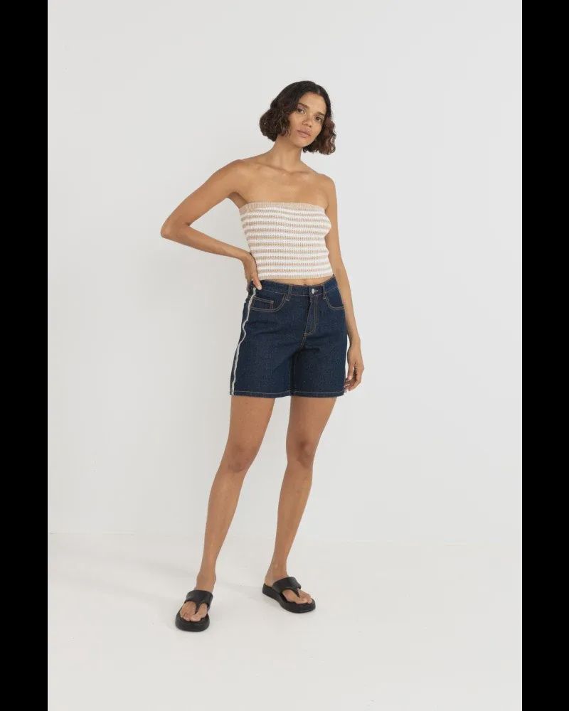 RHYTHM WOMENS STRIPE STRAPLESS KNIT TOP - WHITE