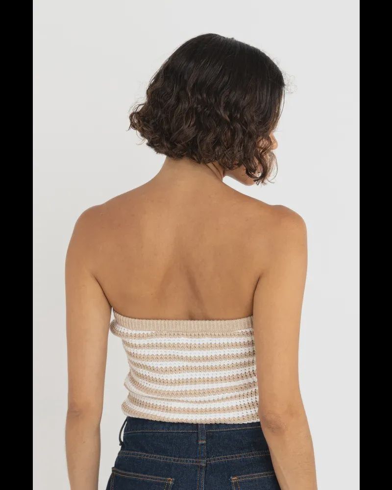 RHYTHM WOMENS STRIPE STRAPLESS KNIT TOP - WHITE