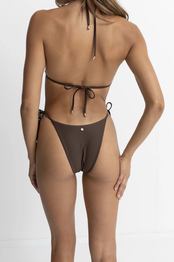RHYTHM WOMENS CLASSIC TIE SIDE HI CUT BIKINI PANT - CHOCOLATE