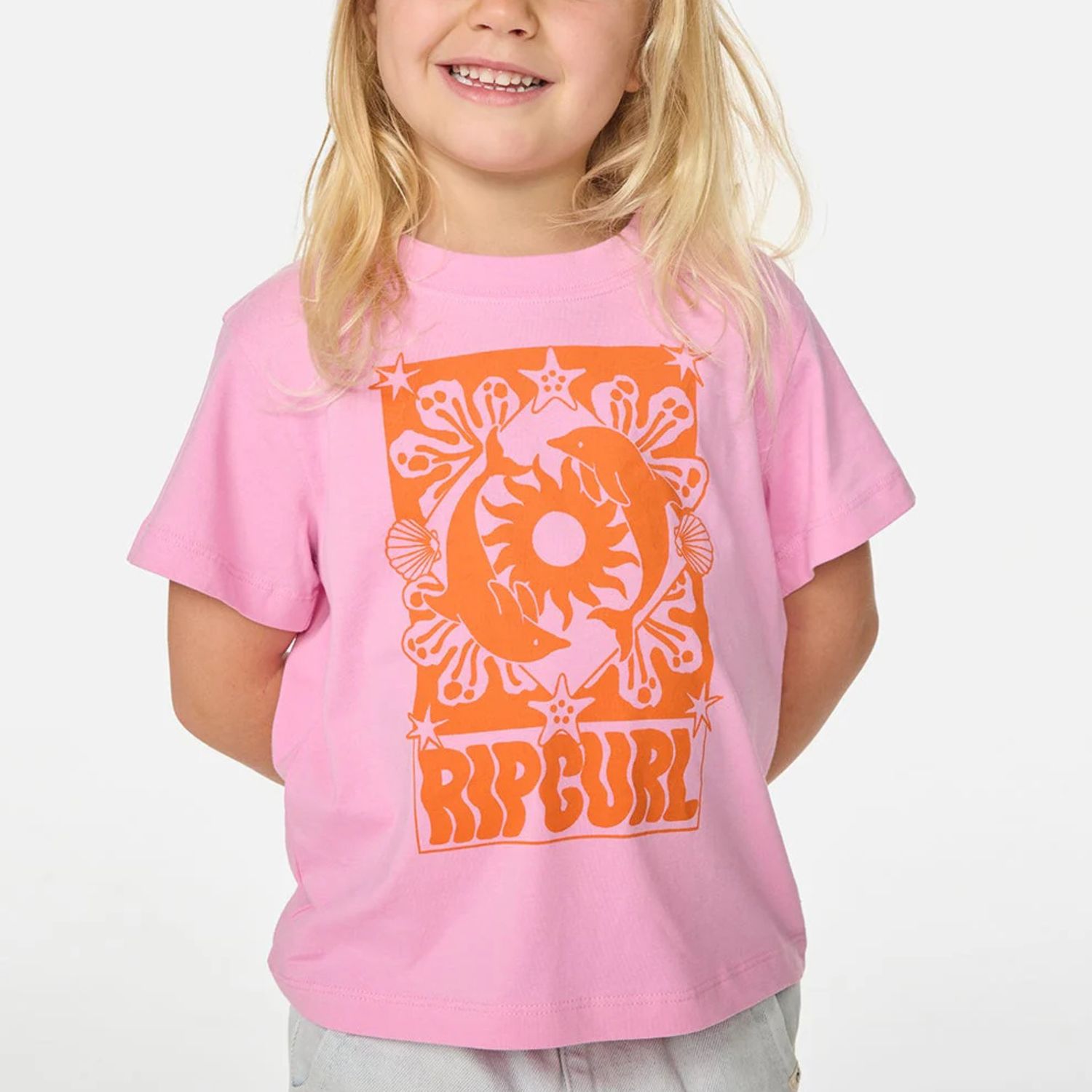 RIP CURL GIRLS SUN SWELL DOLPHIN SS TEE - BRIGHT PINK