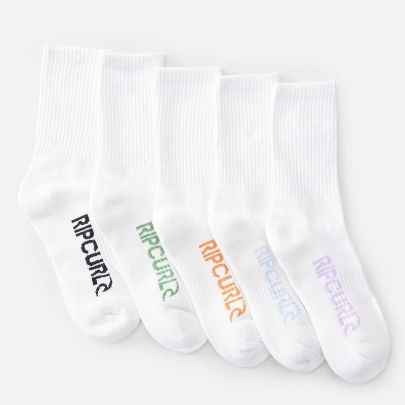 RIP CURL BOYS SCHOOL CREW SOCK - 5 PACK - WHITE