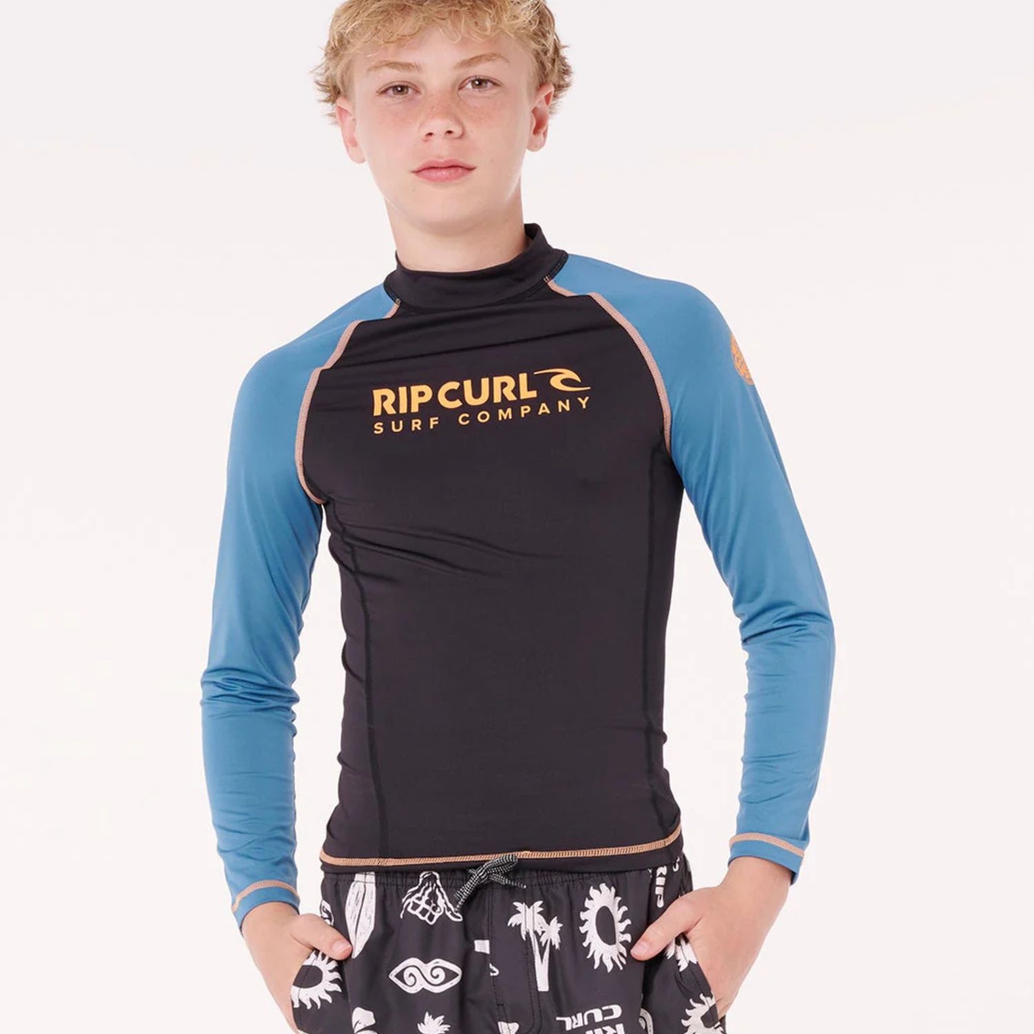 RIP CURL BOYS SHOCK UPF LS RASH VEST - STORM BLUE