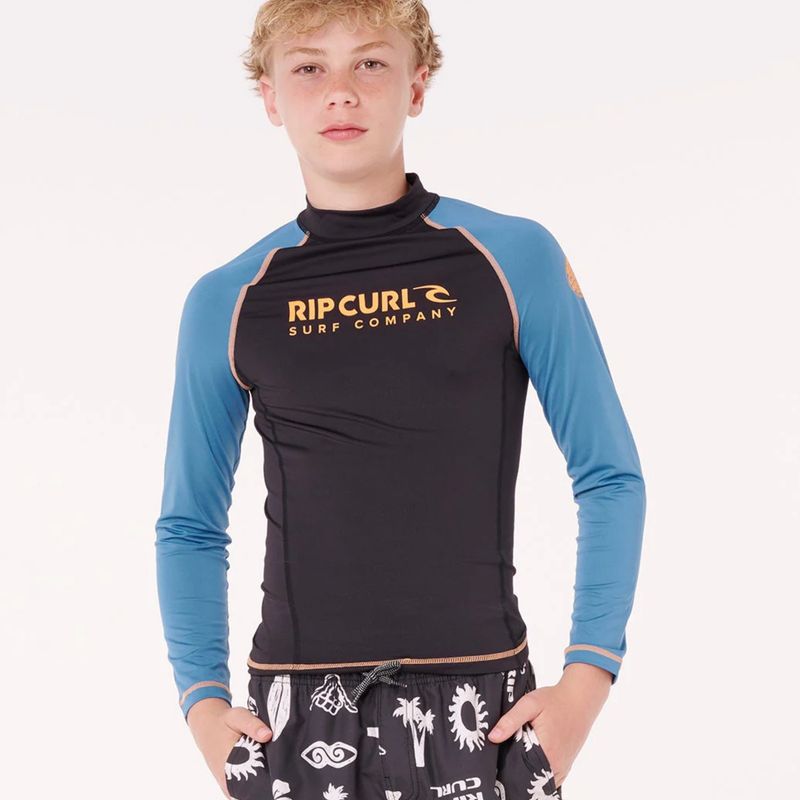 RIP CURL BOYS SHOCK UPF LS RASH VEST - STORM BLUE