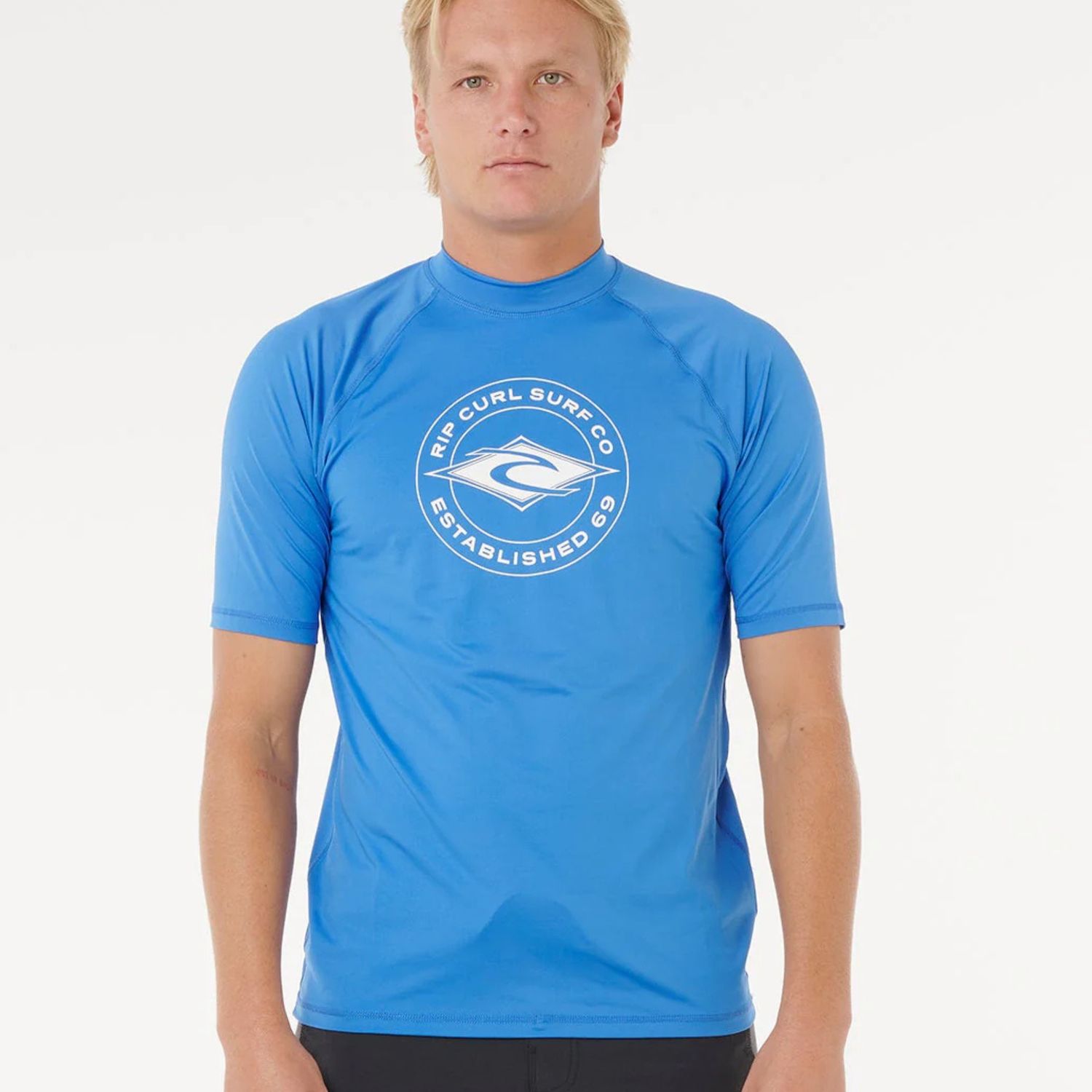 RIP CURL MENS STAPLER UPF SS RASH VEST - BLUE GUM