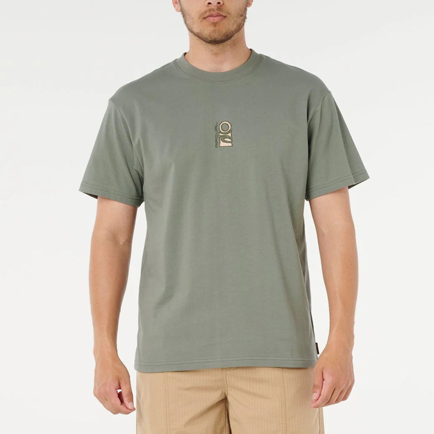 RIP CURL MENS SEARCH STACK EMBROID SS TEE - CACTUS GREEN
