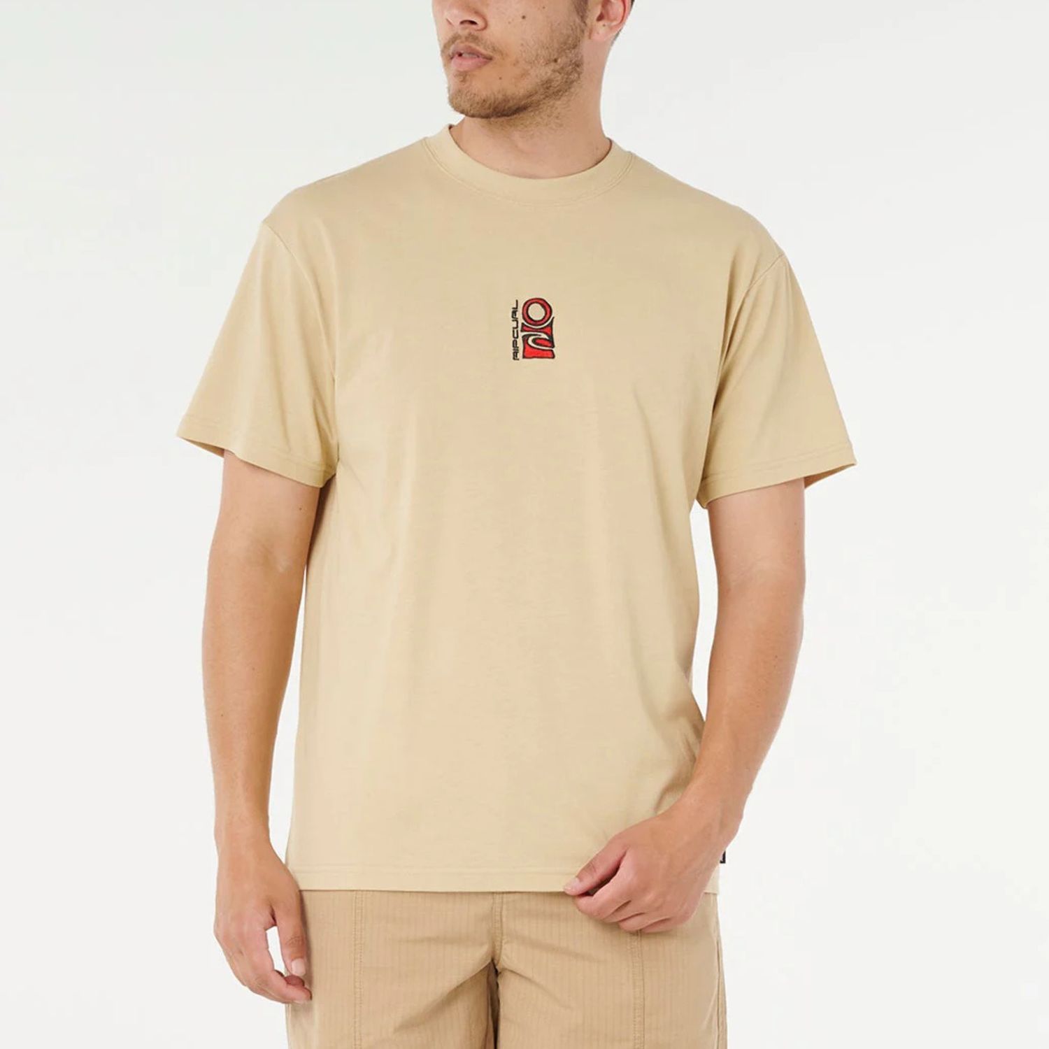 RIP CURL MENS SEARCH STACK EMBROID SS TEE - KHAKI SAND
