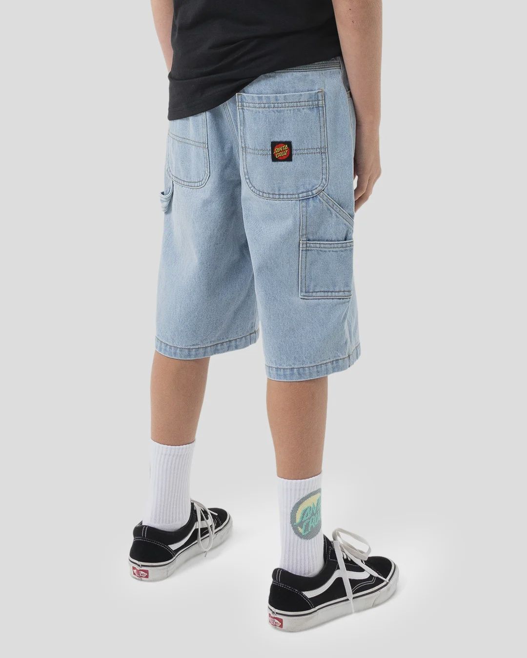 SANTA CRUZ BOYS CLASSIC DOT CARPENTER JEAN SHORT - LIGHT WASHED INDIGO