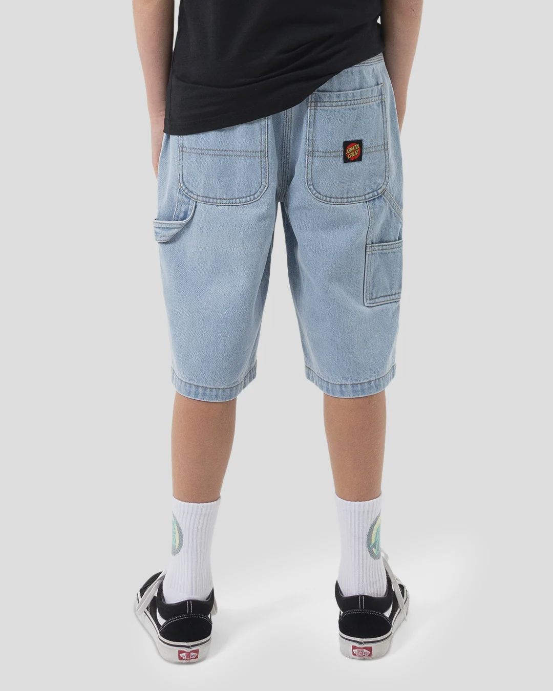 SANTA CRUZ BOYS CLASSIC DOT CARPENTER JEAN SHORT - LIGHT WASHED INDIGO