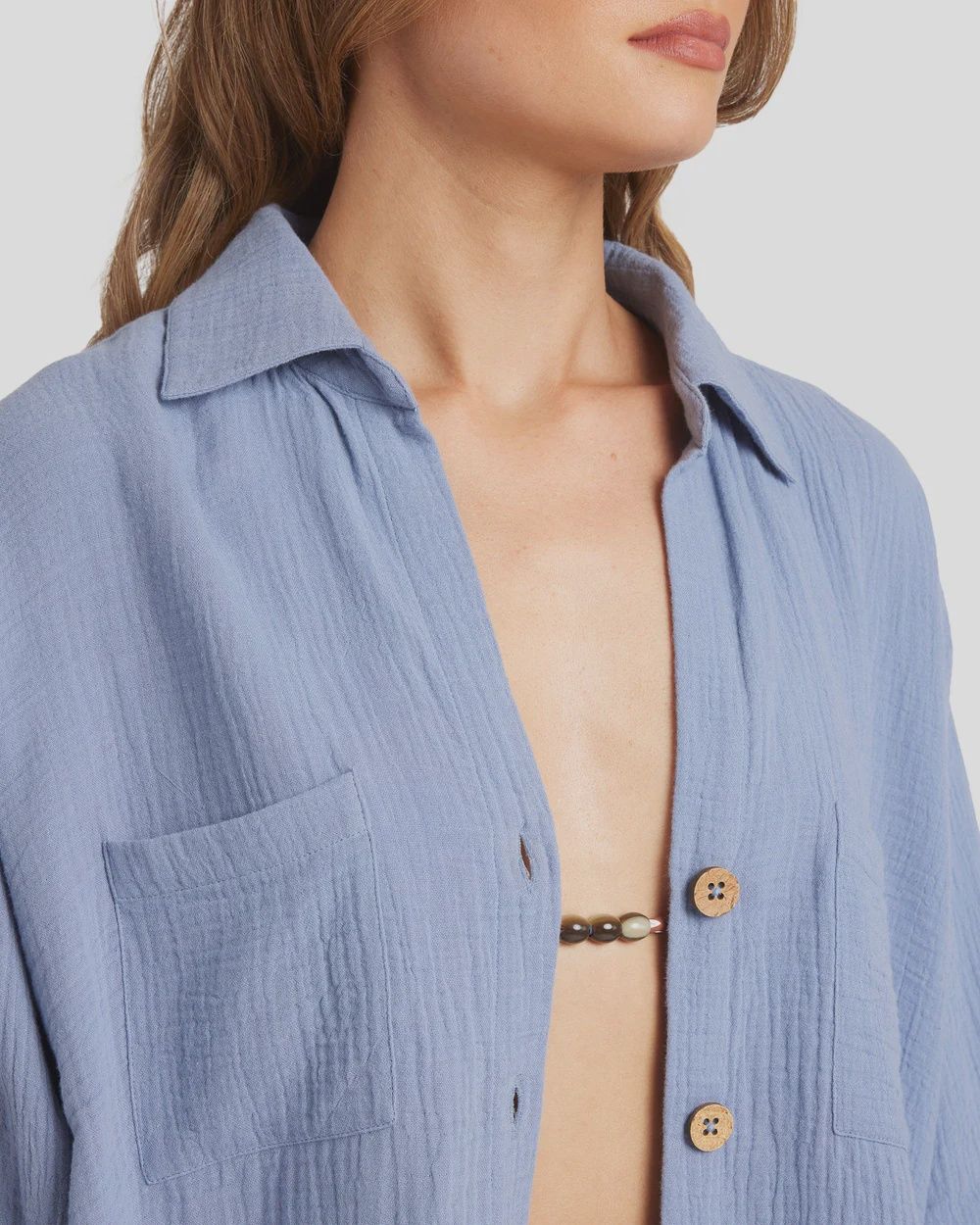 BILLABONG WOMENS SWEET SWELL LS WOVEN SHIRT - STONE BLUE