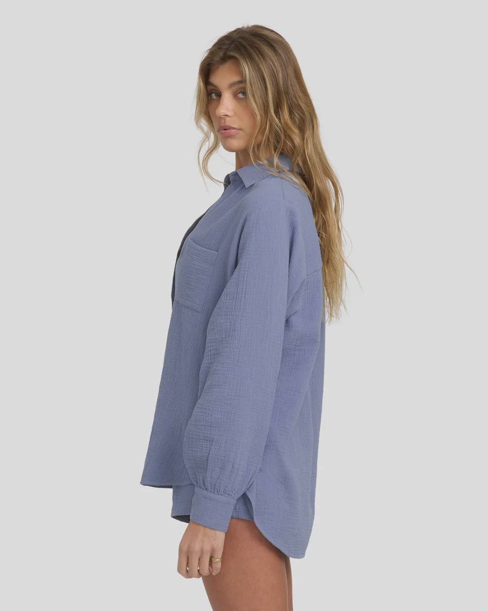 BILLABONG WOMENS SWEET SWELL LS WOVEN SHIRT - STONE BLUE