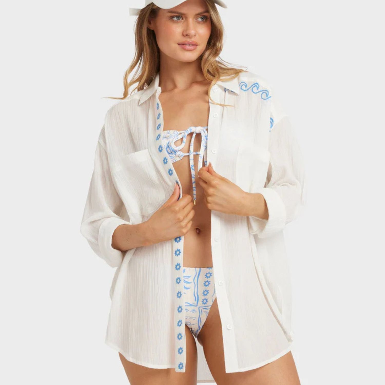 BILLABONG WOMENS FIND ME HERE LS WOVEN SHIRT - SALT CRYSTAL