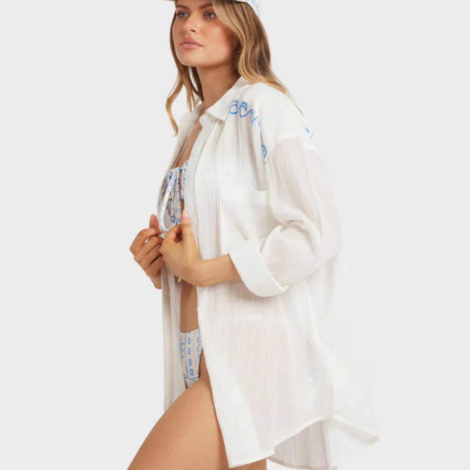 BILLABONG WOMENS FIND ME HERE LS WOVEN SHIRT - SALT CRYSTAL