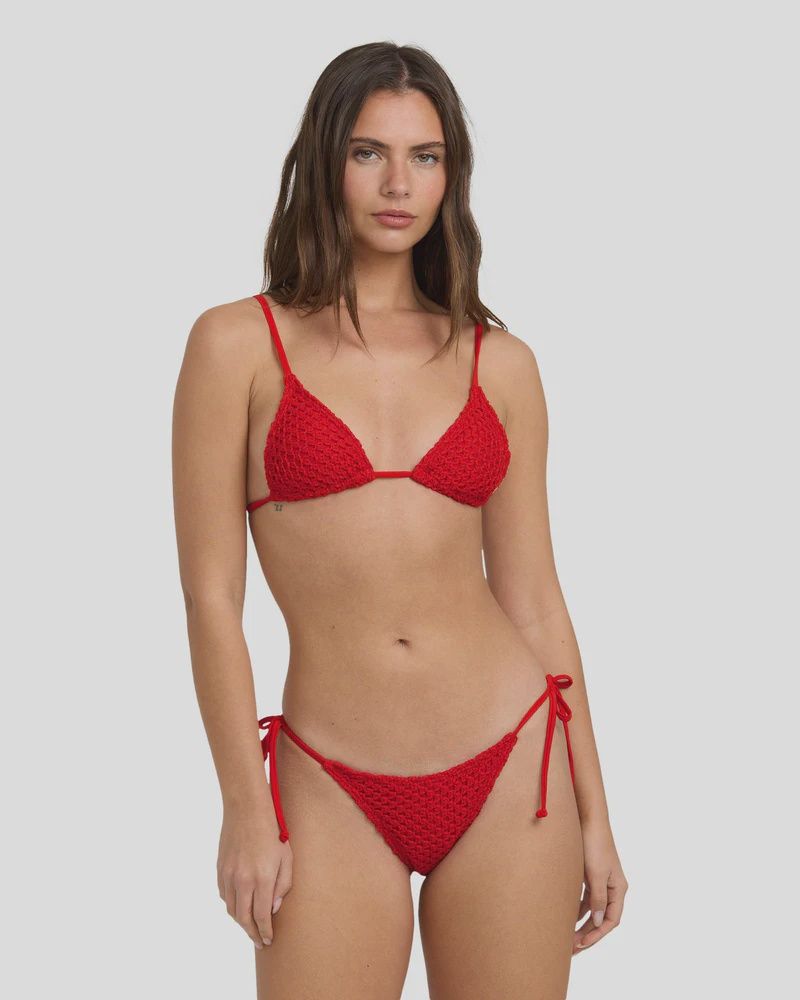 BILLABONG WOMENS TWISTED TIDES MINI SLIDE TRI BIKINI TOP - RED ALOHA