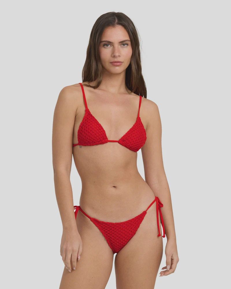 BILLABONG WOMENS TWISTED TIDES MINI SLIDE TRI BIKINI TOP - RED ALOHA