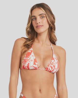 BILLABONG WOMENS ROW OF PALMS REMI TRI BIKINI TOP - RED ALOHA