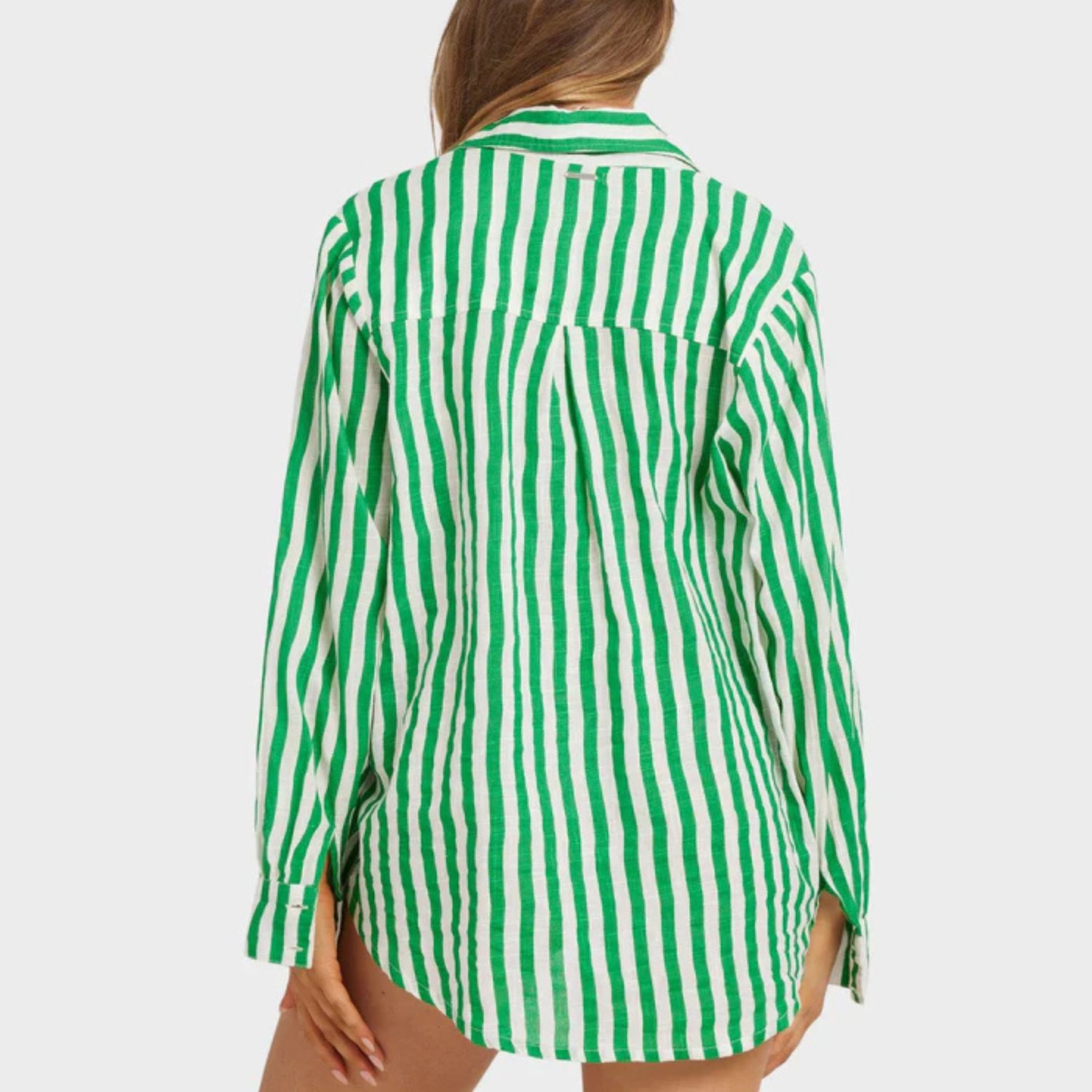 BILLABONG WOMENS KELLY STRIPE SWELL LS WOVEN SHIRT - KELLY GREEN