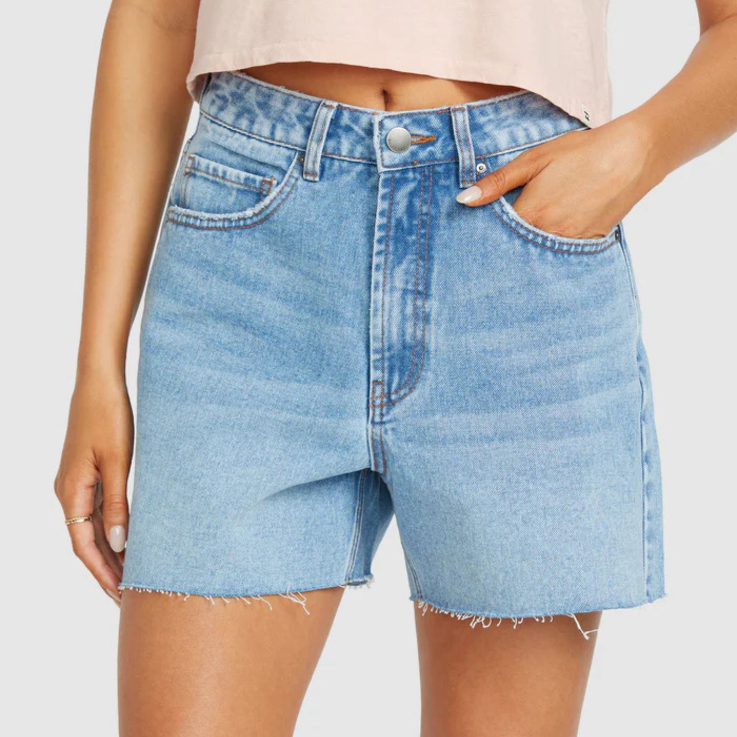 BILLABONG WOMENS RILEY DENIM SHORT - FADED INDIGO FRAY