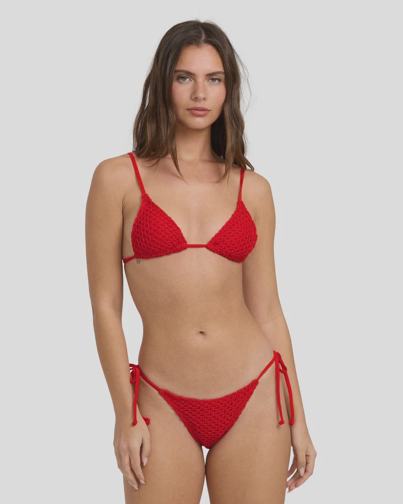 BILLABONG WOMENS TWISTED TIDES TIE SIDE HIKE BIKINI BOTTOM - RED ALOHA