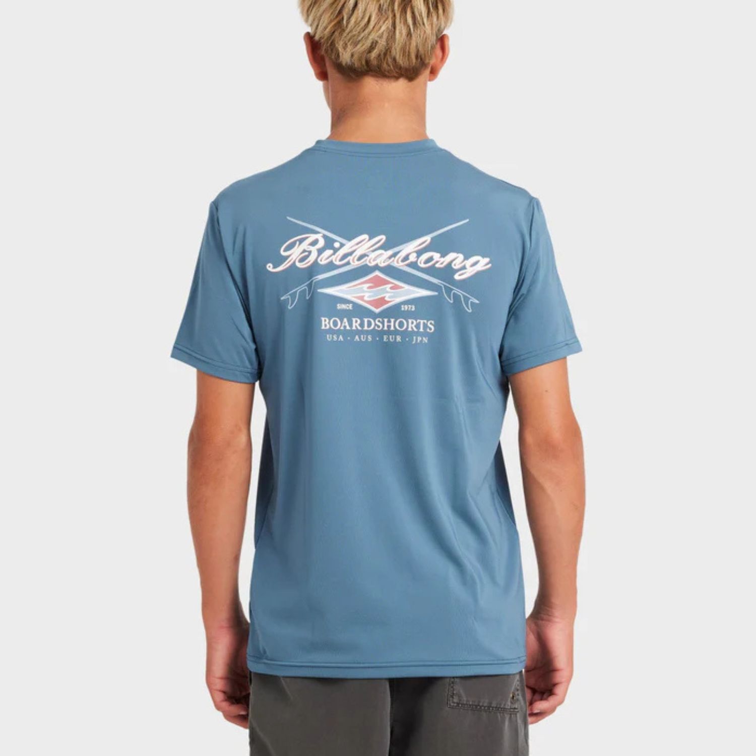 BILLABONG TEEN BOYS BOYS CROSSBOARDS LOOSE FIT SS RASHIE - REAL TEAL