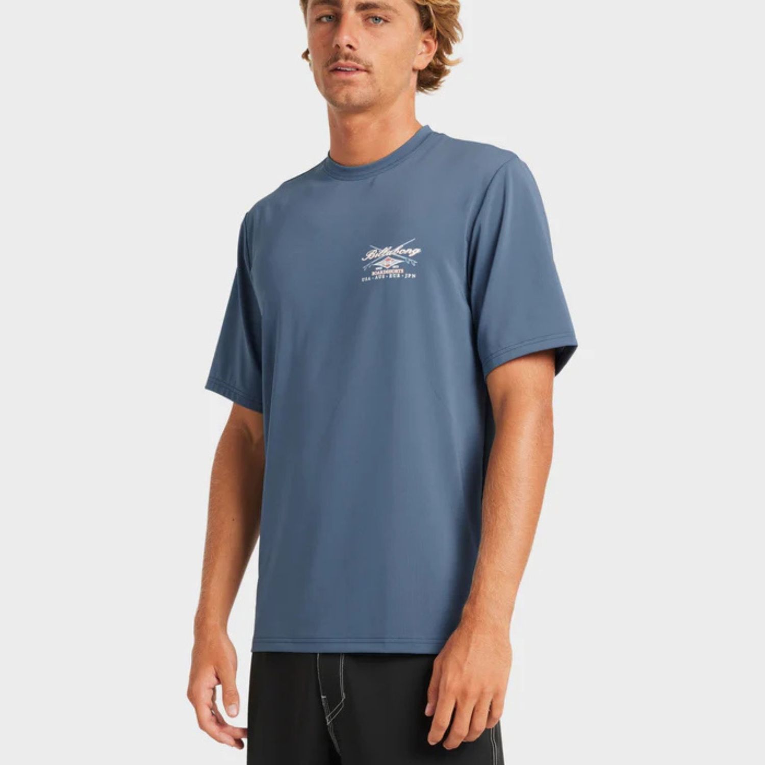 BILLABONG MENS CROSSBOARDS LOOSE FIT SS RASHIE - REAL TEAL