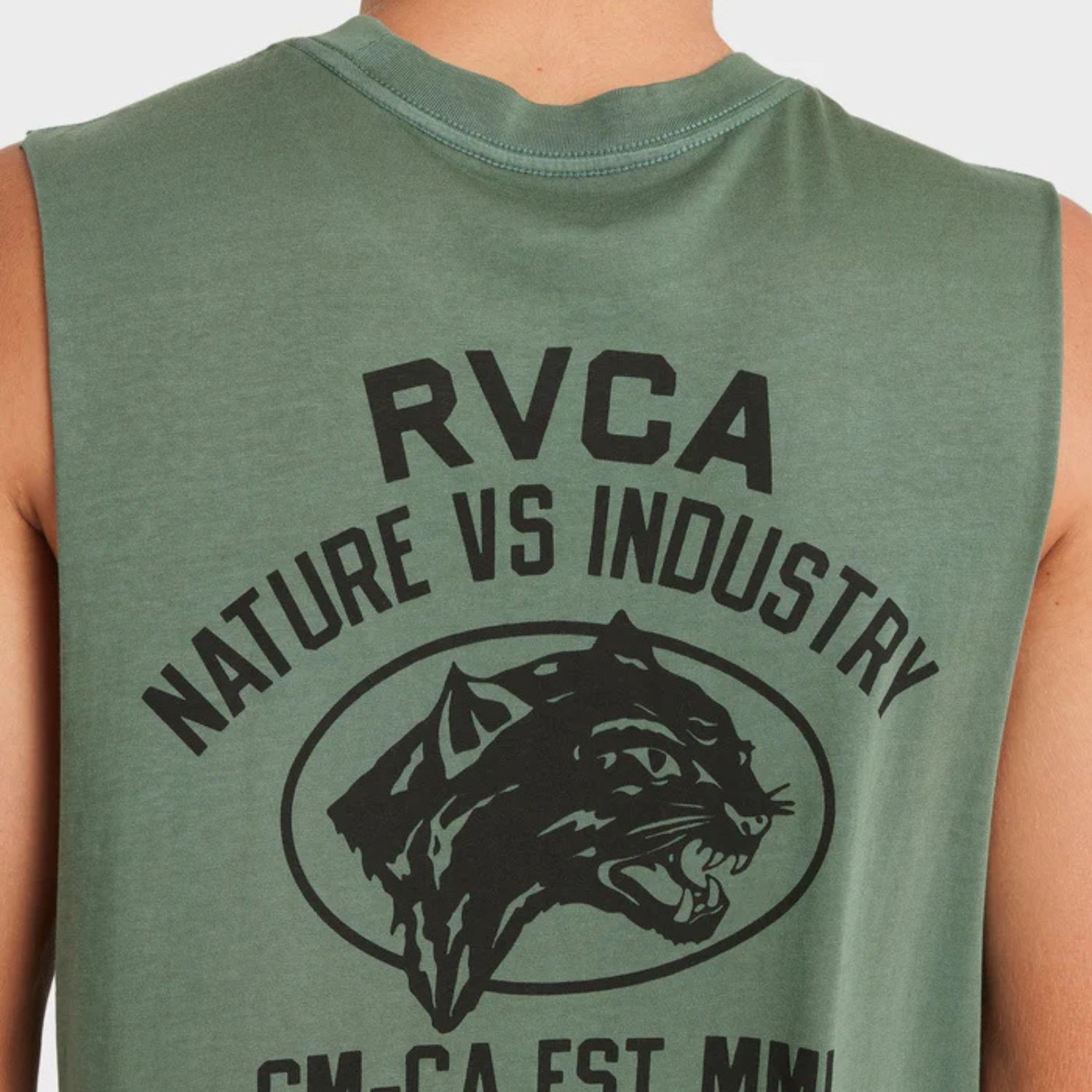 RVCA MENS  SKY CAT MUSCLE - BALSAM GREEN