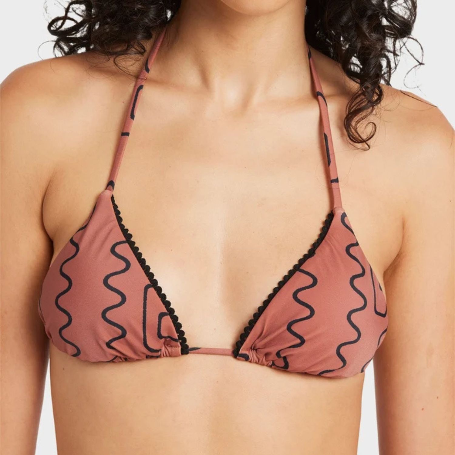 RVCA WOMENS THOUGHT PATTERN TRIANGLE SWIM TOP - MAHOGANY