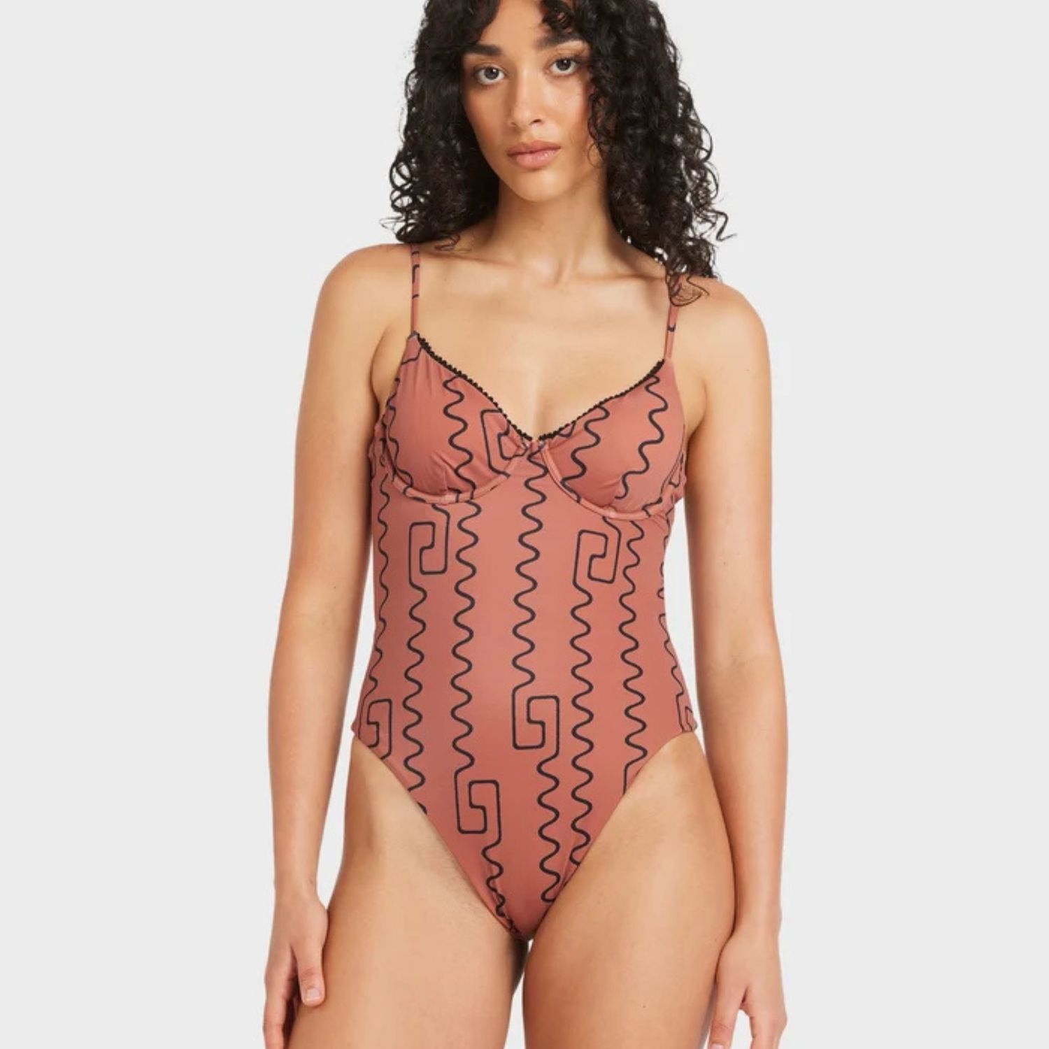RVCA WOMENS THOUGHT PATTERN UNDERWIRE 1PC SWIM - MAHOGANY
