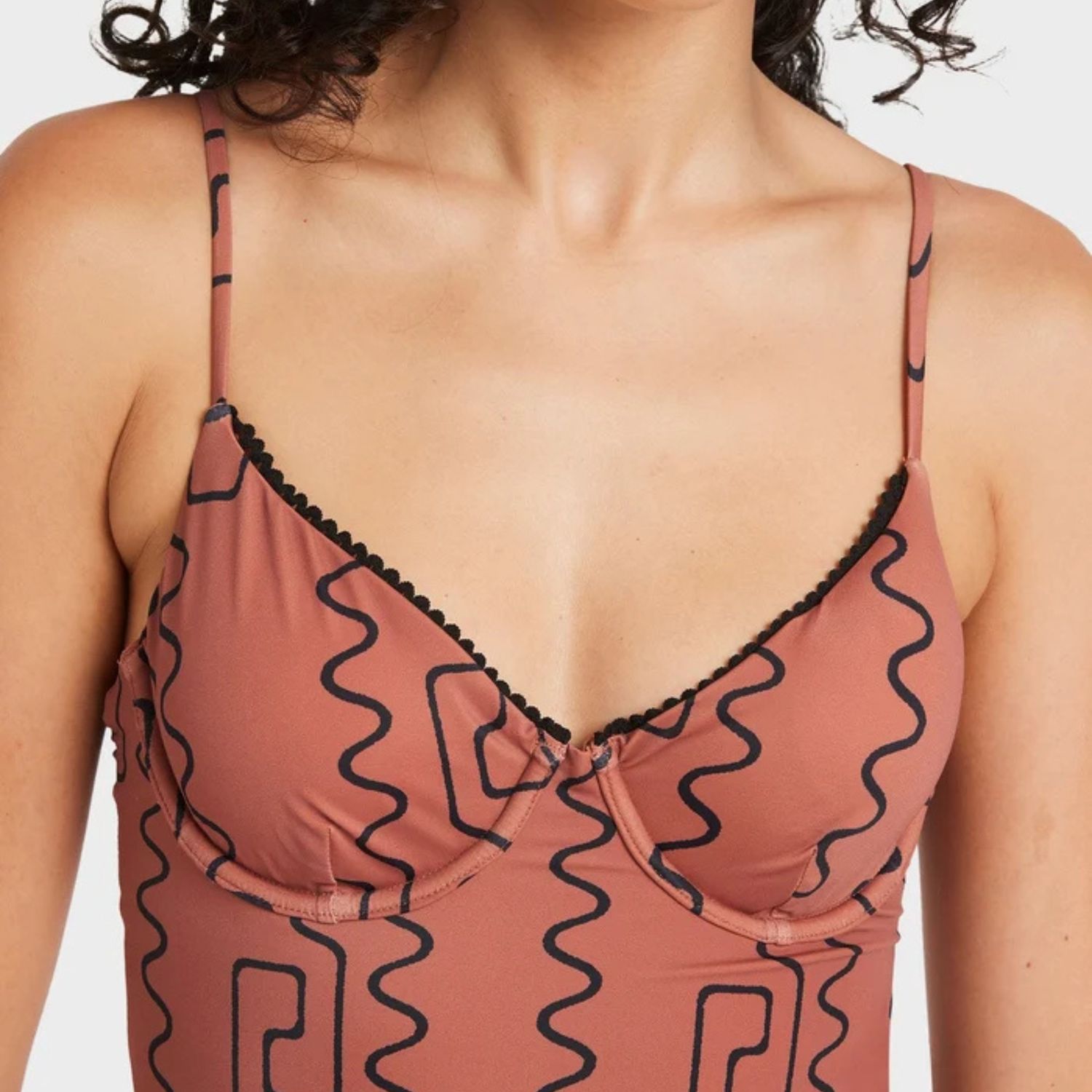 RVCA WOMENS THOUGHT PATTERN UNDERWIRE 1PC SWIM - MAHOGANY
