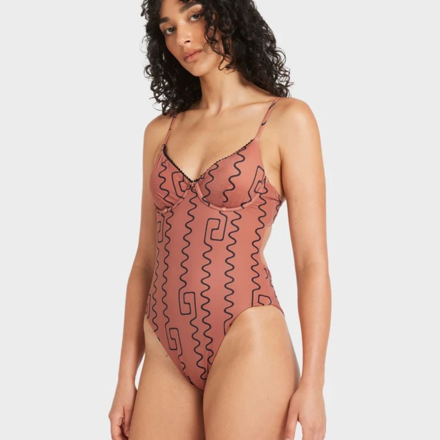 RVCA WOMENS THOUGHT PATTERN UNDERWIRE 1PC SWIM - MAHOGANY