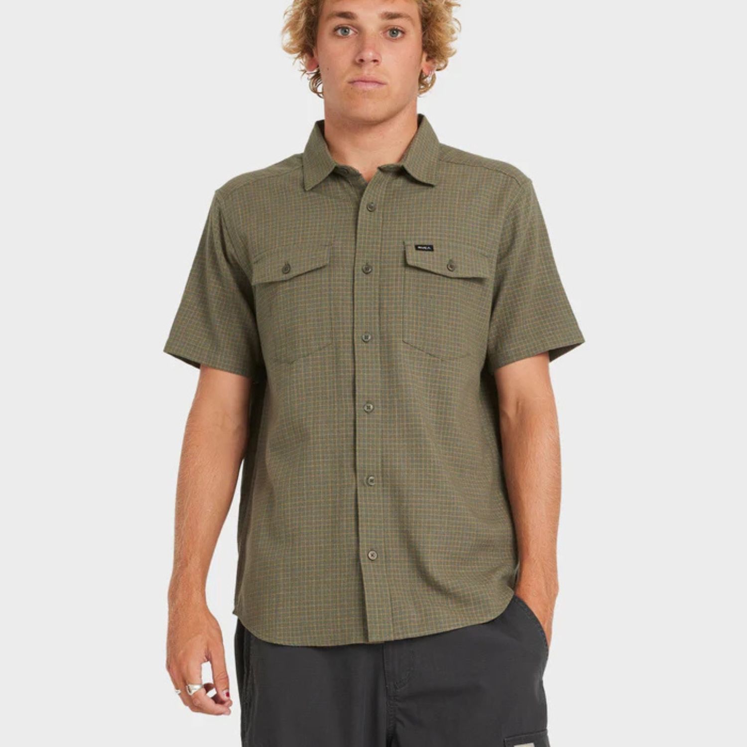 RVCA MENS  COSTA PLAID SS SHIRT - SAGE LEAF