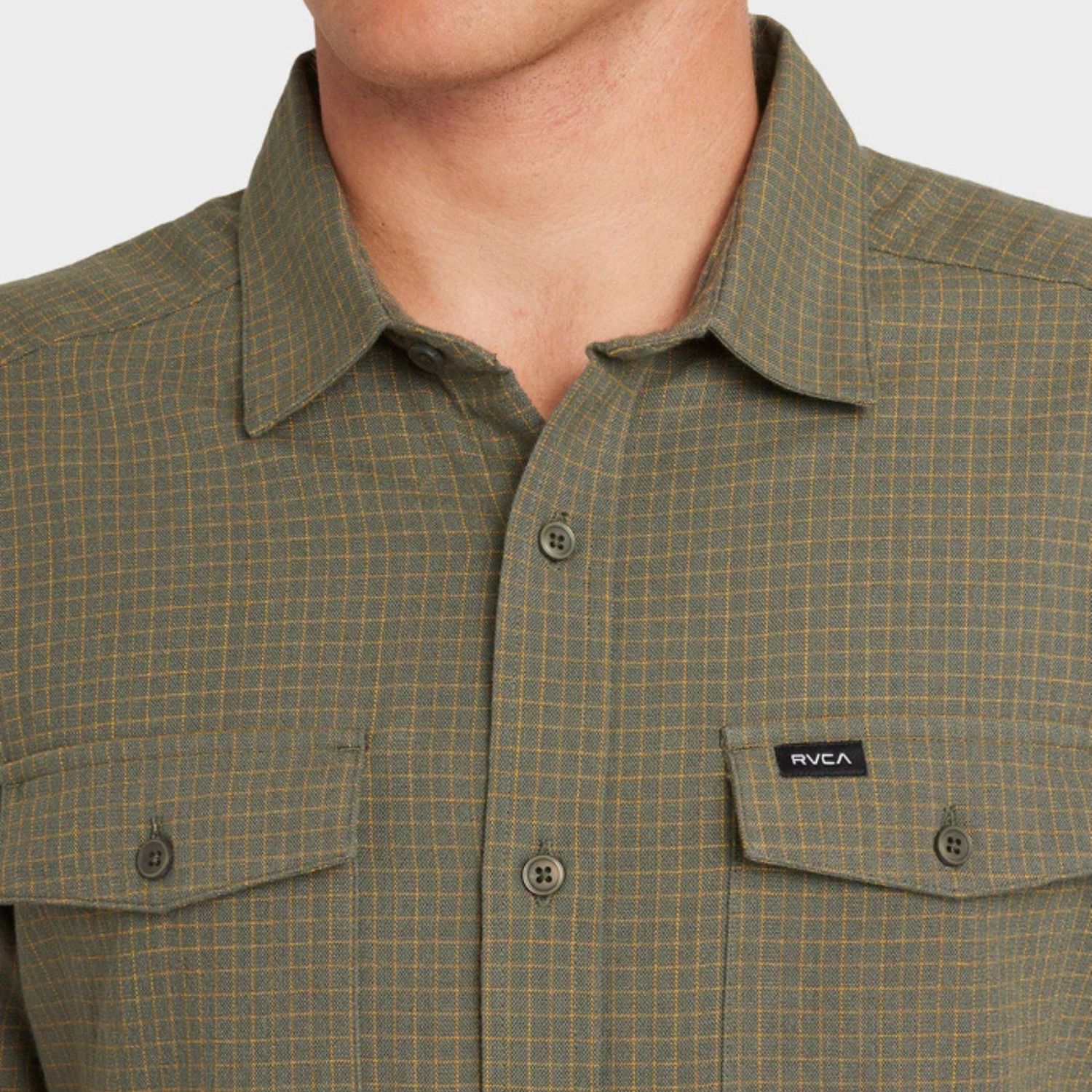 RVCA MENS  COSTA PLAID SS SHIRT - SAGE LEAF