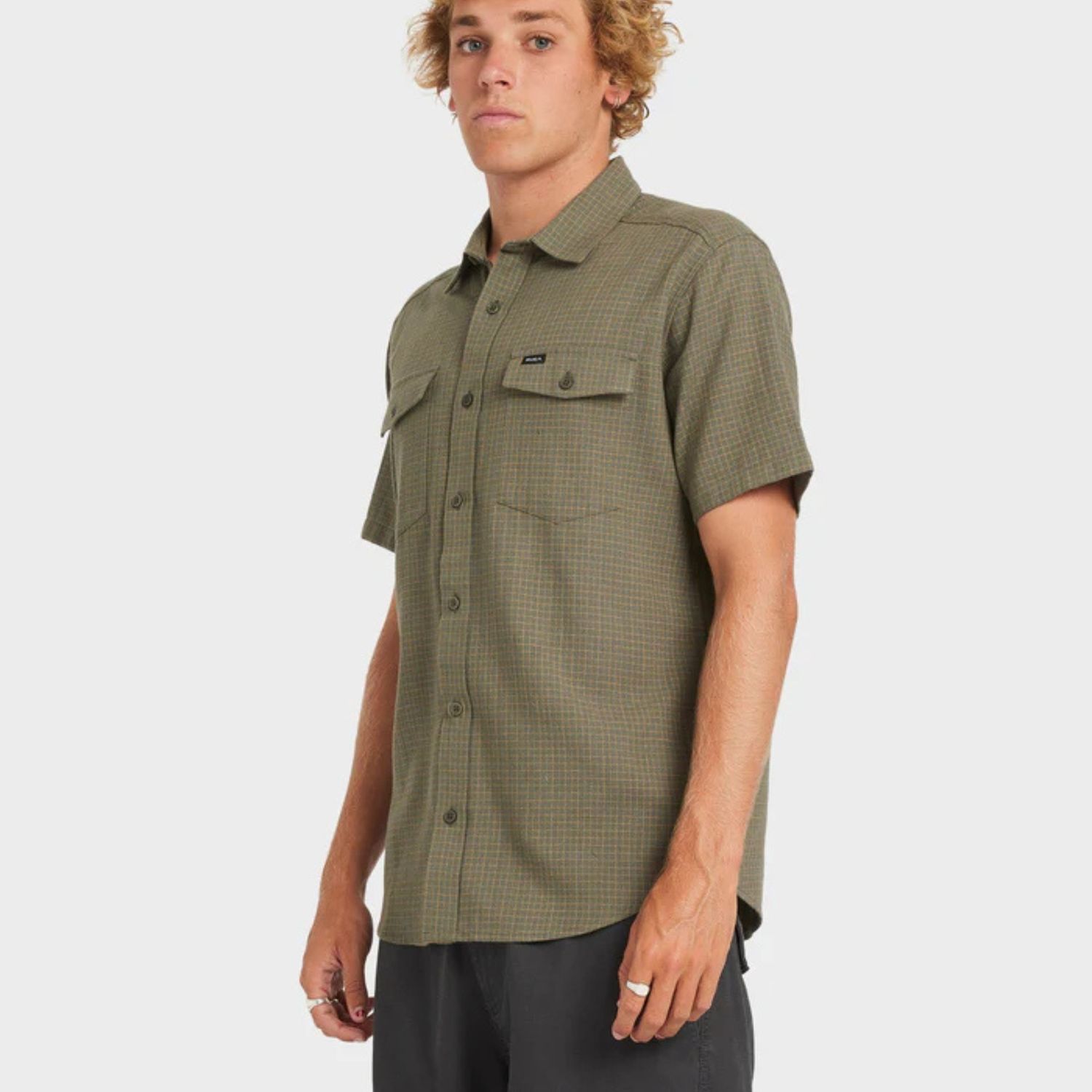 RVCA MENS  COSTA PLAID SS SHIRT - SAGE LEAF