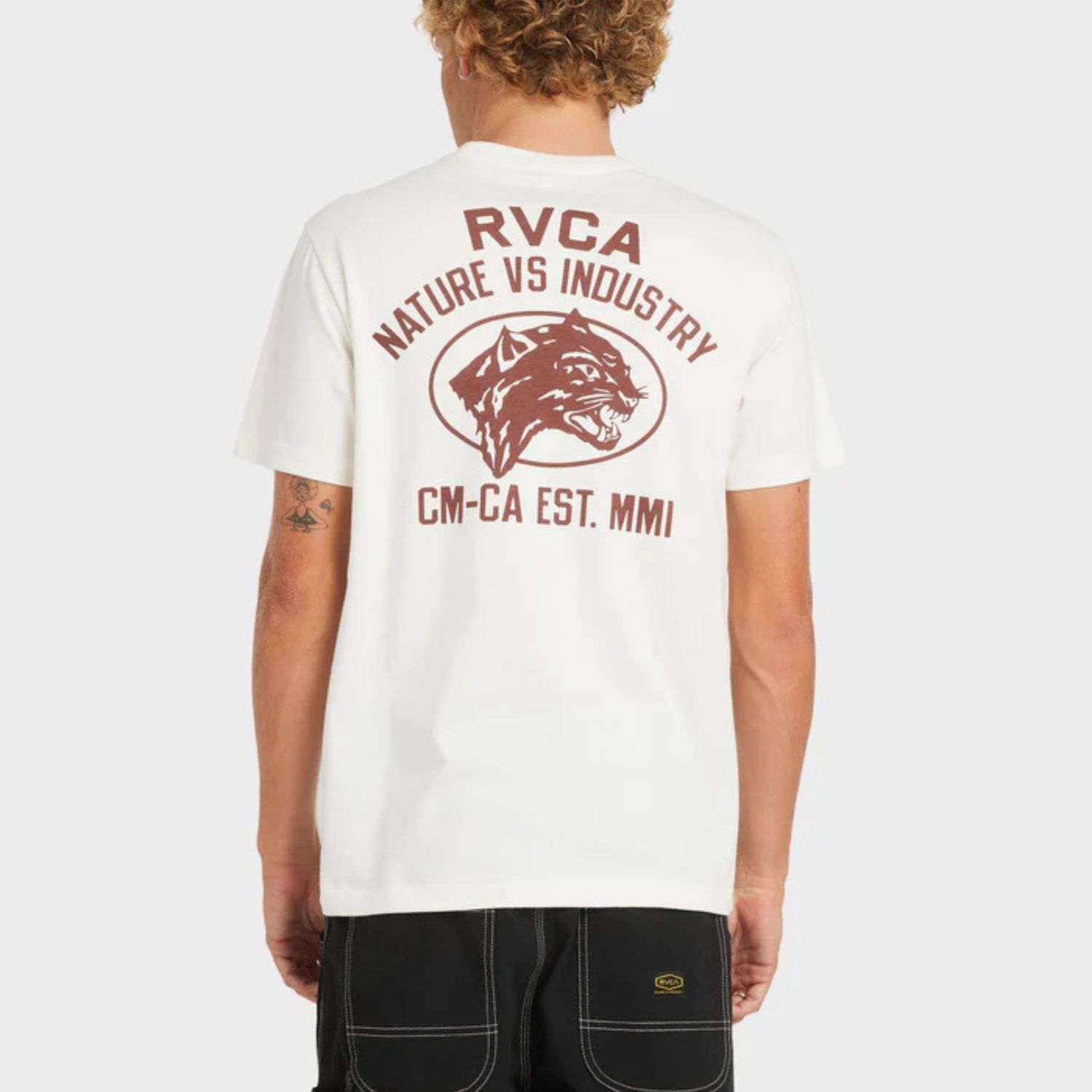 RVCA MENS  SKY CAT SS TEE - ANTIQUE WHITE