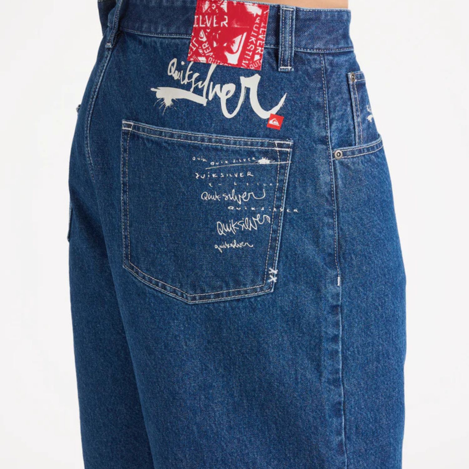 QUIKSILVER MENS  IMPAIRED BAGGY DENIM SHORT - DENIM