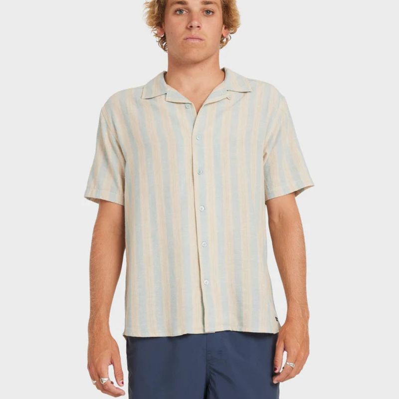 RVCA MENS  BEAT STRIPE SS SHIRT - CHAMBRAY