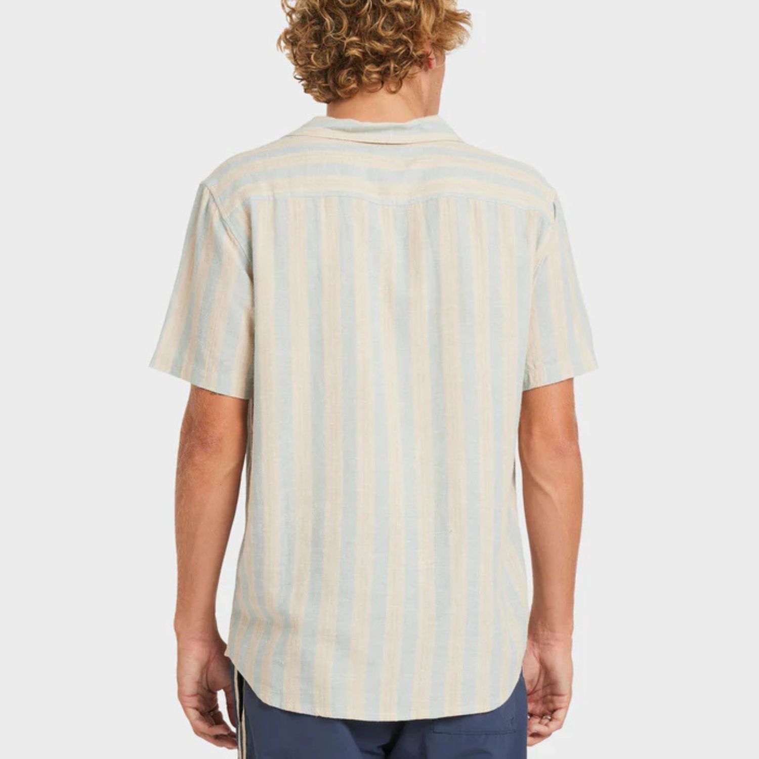 RVCA MENS  BEAT STRIPE SS SHIRT - CHAMBRAY