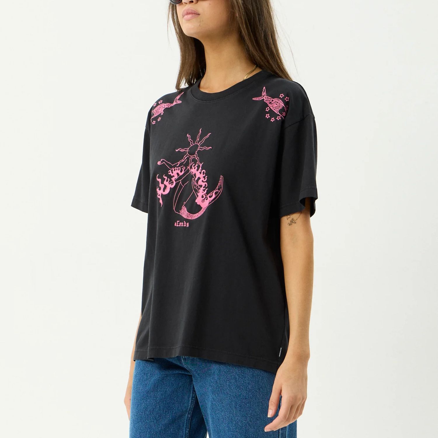 AFENDS WOMENS SEA SIREN OS SS TEE - STONE BLACK