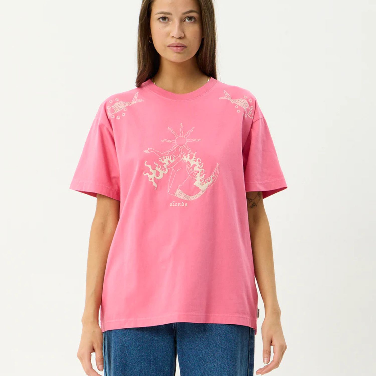AFENDS WOMENS SEA SIREN OS SS TEE - WASHED RASPBERRY