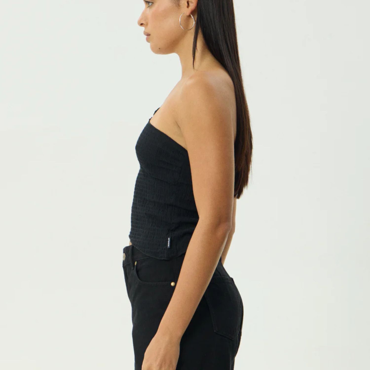 AFENDS WOMENS  MARINA SEERSUCKER ONE SHOULDER TOP - BLACK