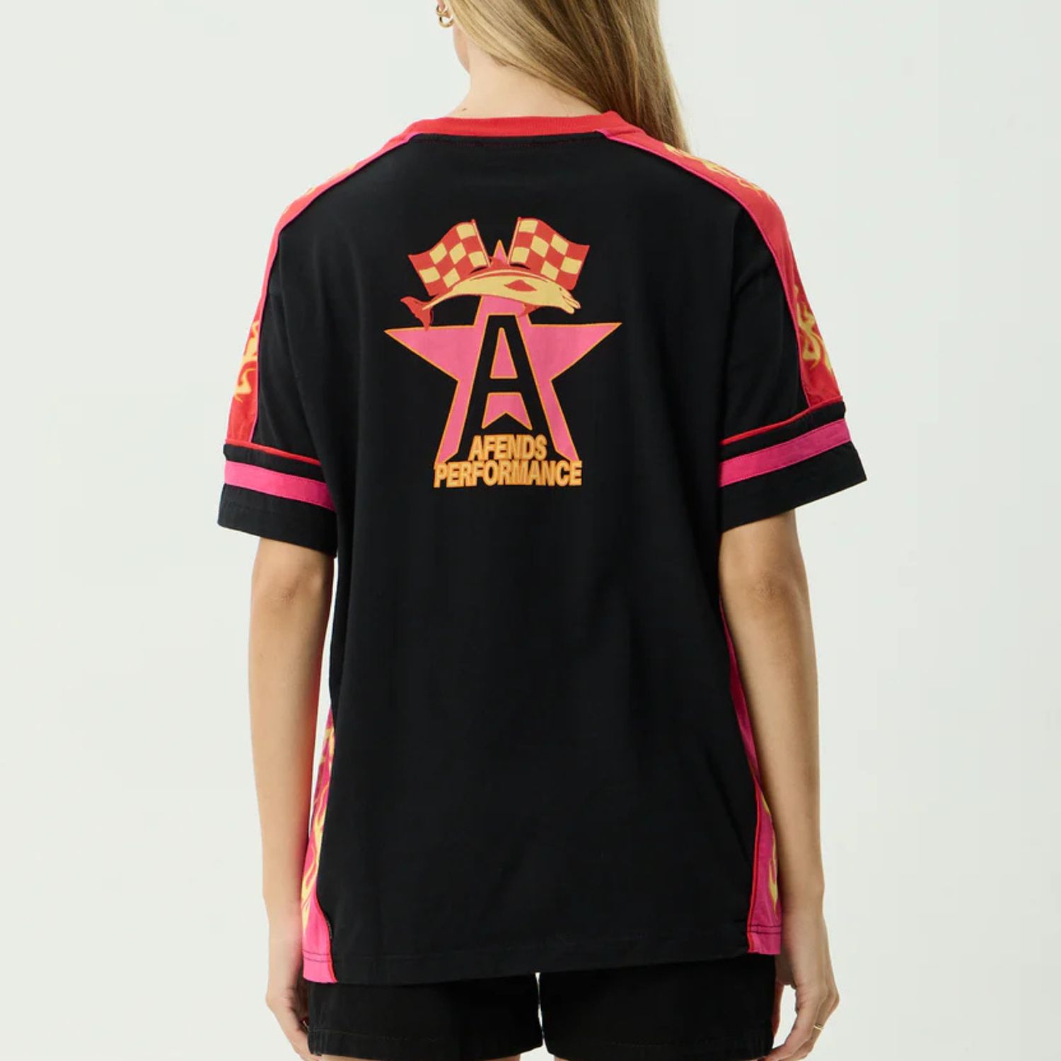 AFENDS WOMENS DOLPHIN DERBY OS SS TEE - BLACK